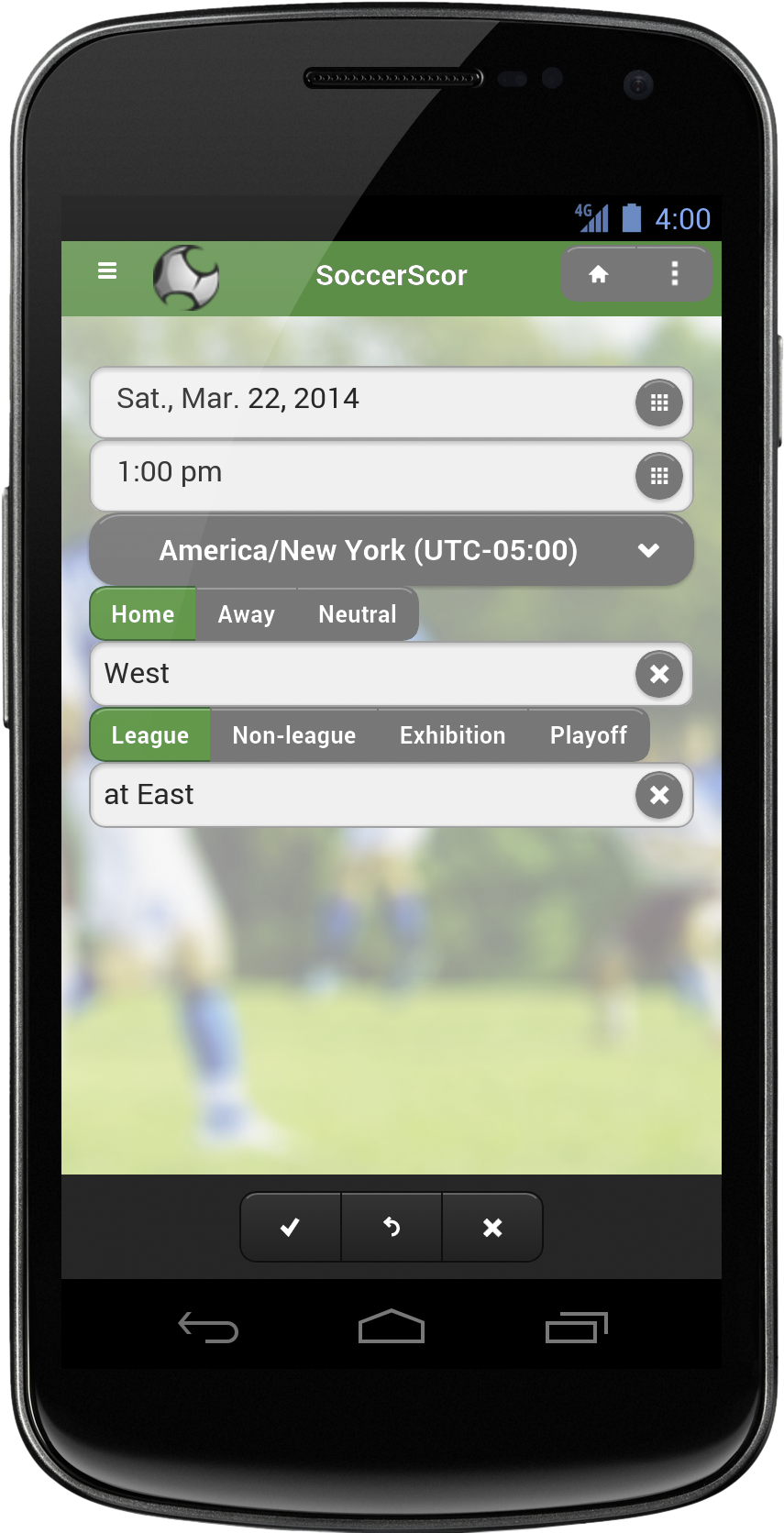 screen shot of soccerscor app